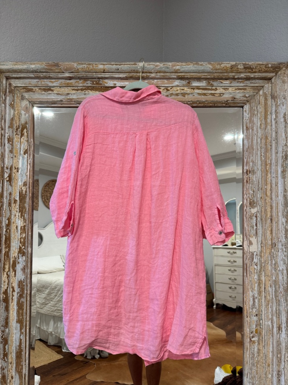 Pink Linen Button-Front Tunic - Picture 3 of 3